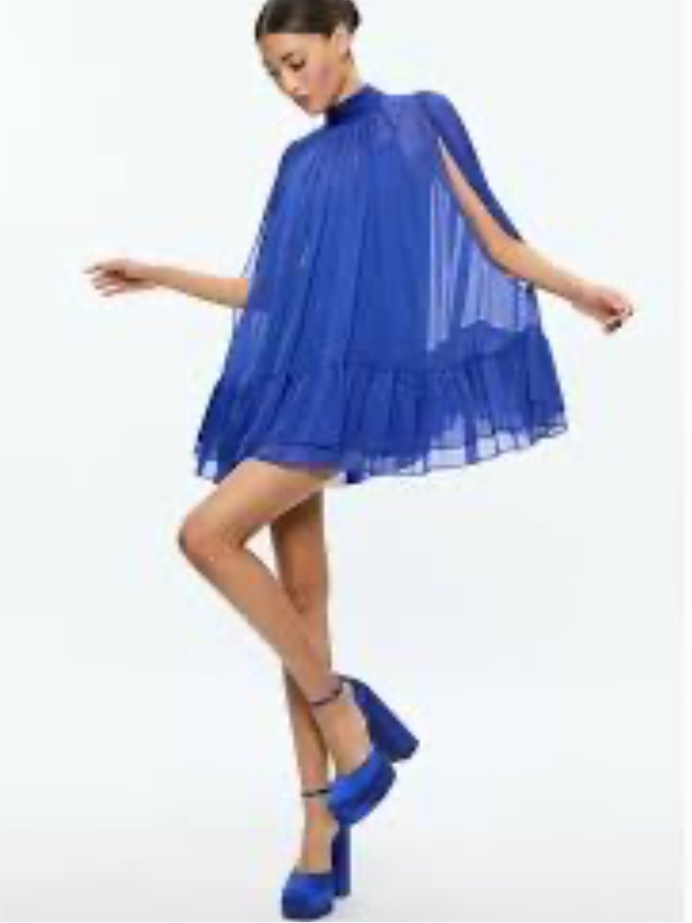 ALICE + OLIVIA Vibrant Blue Tie Neck Airy Tie Back Cape Dress S NWT $598 no slip